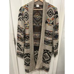 Northern Angel Cardigan Multicolor Aztec Geometric Knit Open Front Duster XL